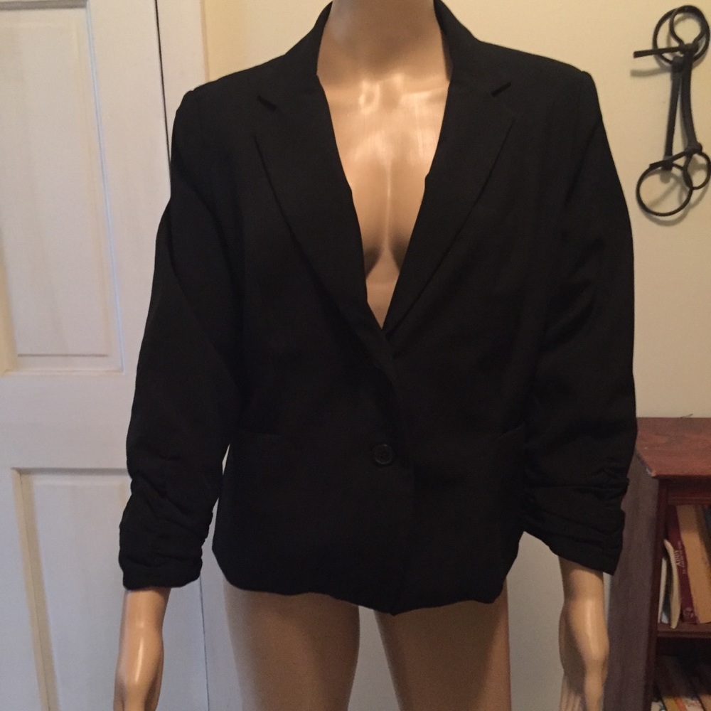Blazer, black, ruched sleeves, Large